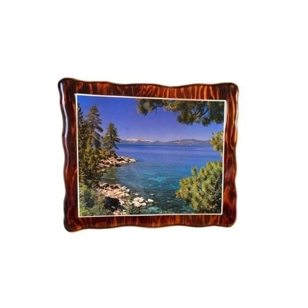 Vintage Lake Tahoe Mountains Landscape Art Print Glossy Wood 70/80s 12